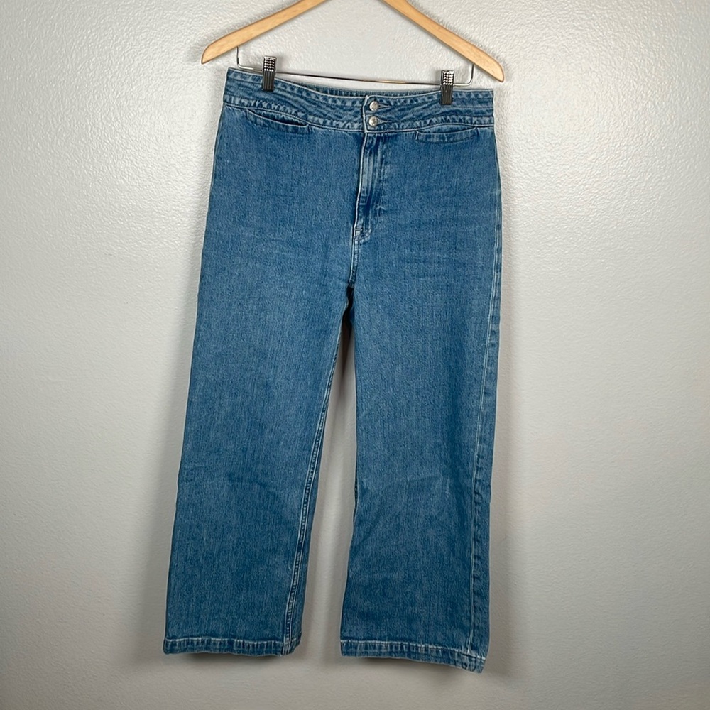 J. Crew Point Sur cropped wide leg high rise jeans size 28 medium wash stretch